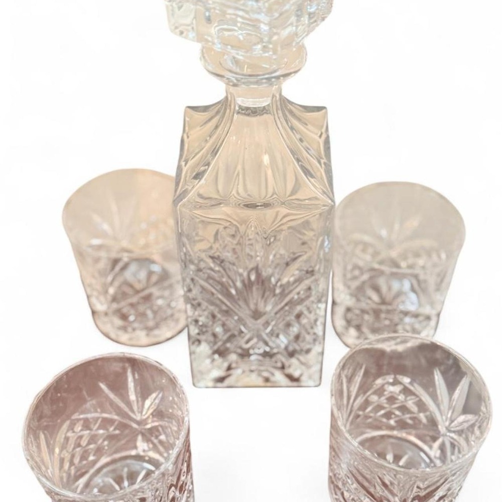 Crystal Decanter Set with Four Matching Tumbler Glasses